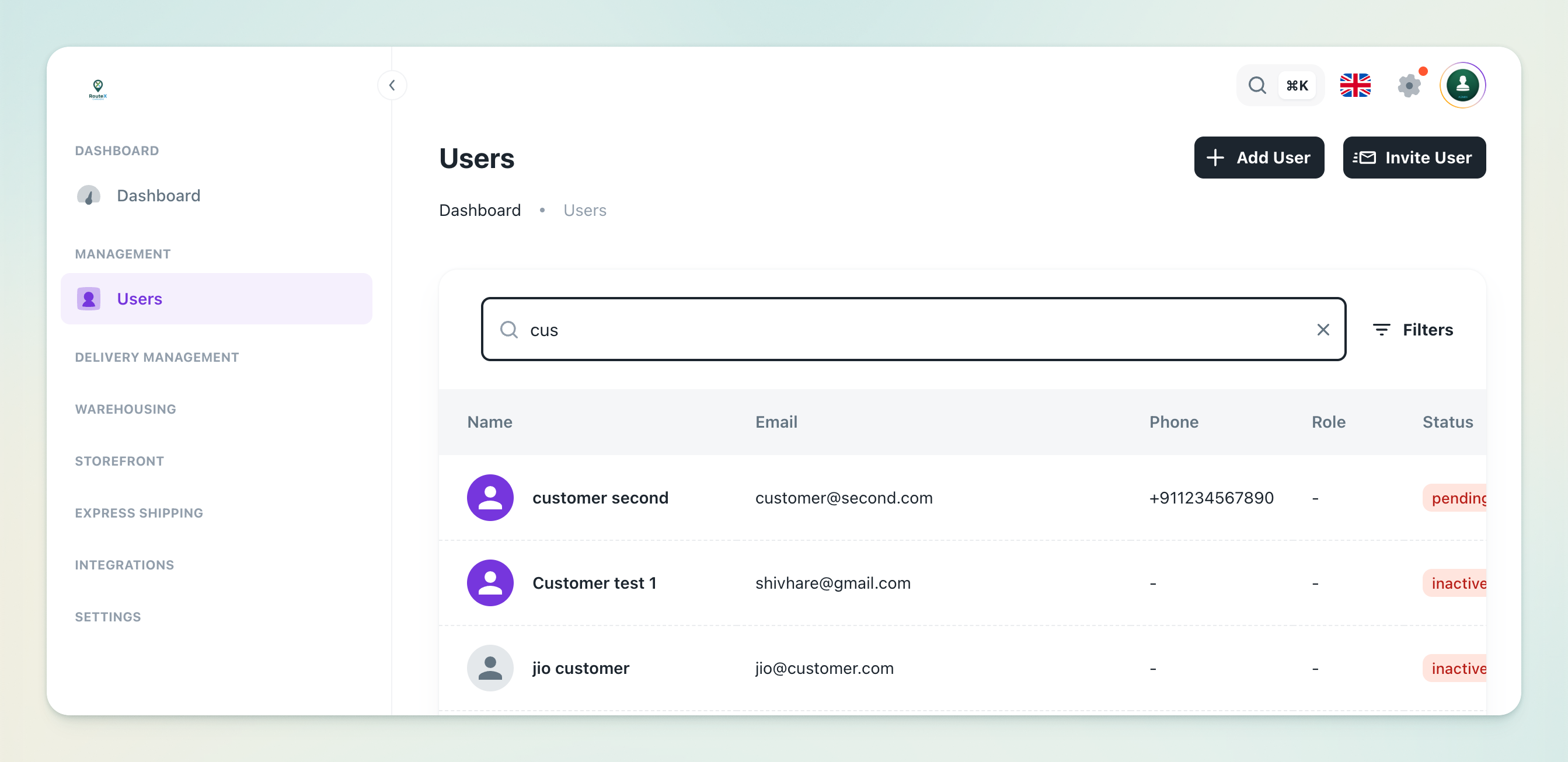 Users List Screenshot